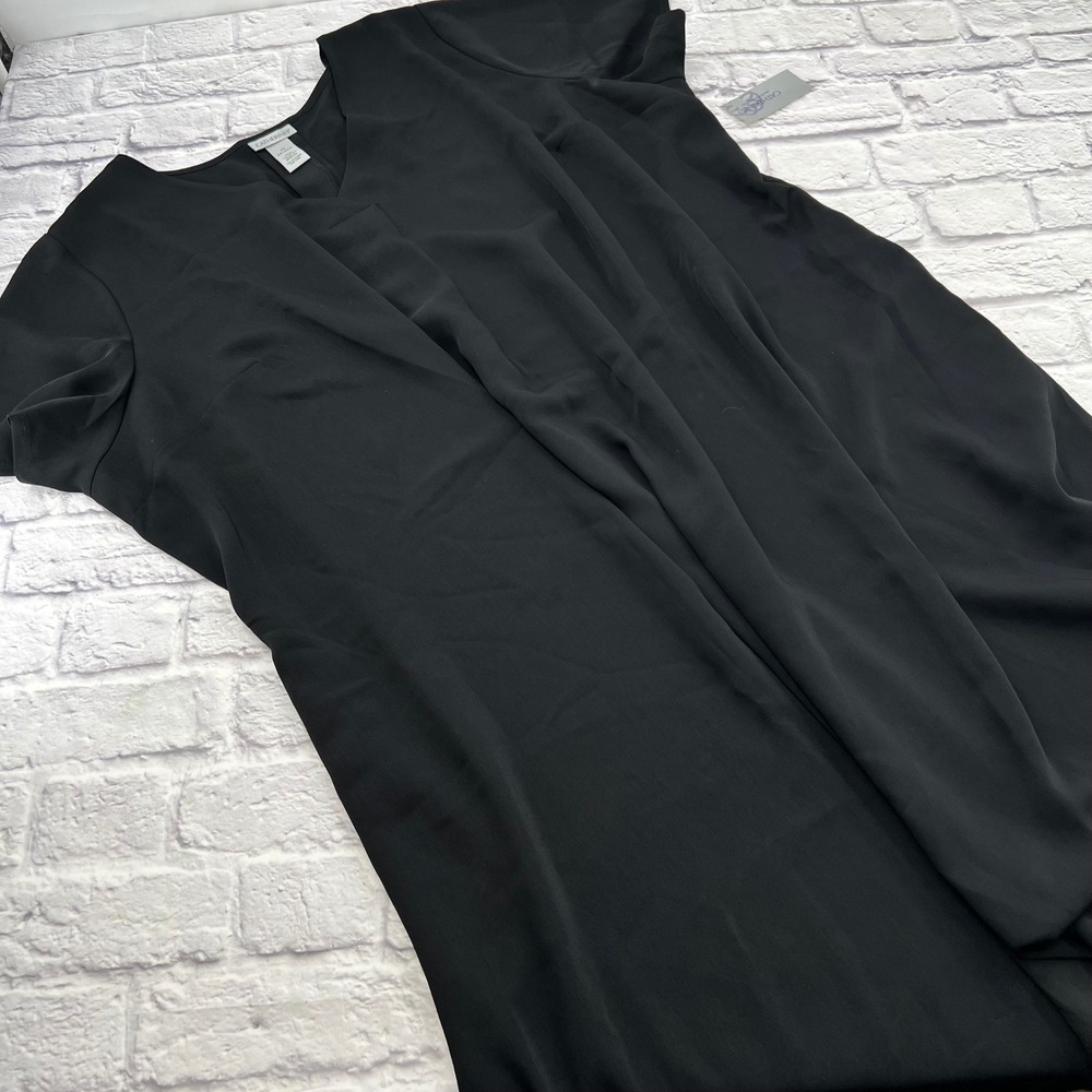 Catherines Womens 3X 26/28W Black V-Neck Short Sleeve Pocket Maxi Dress NWT